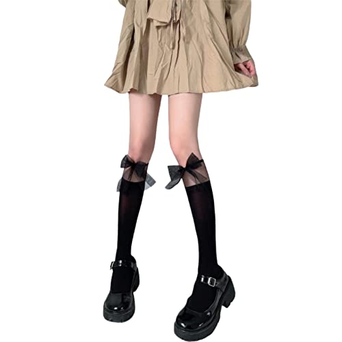 Fashion Hot Girls Mid-calf Socks Stitching Designed Bowknot Decor Girls Dress Under Knee Stocking Calf Socks