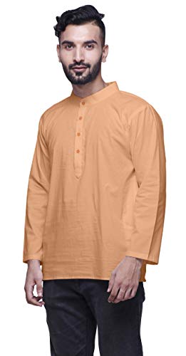 Image of Atasi Mens Kurta Shirt Solid Mandarin Collar Kurta for Boys Short Kurta Peach