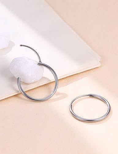 MILACOLATO 2Pcs Silber kleine Creolen Damen Männer Hypoallergene 316L Chirurgenstahl Knorpel Tragus Helix Daith Sleeper Scharnier Creolen Huggie Ohrringe 16G Nasenring Lippenring Piercing Schmuck