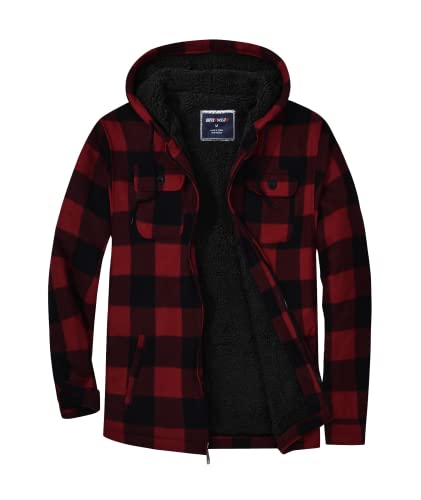 igeekwell Veste polaire pour homme avec capuche, différentes couleurs, veste softshell à carreaux, veste d'hiver avec poches doublées à capuche (S-2XL), rouge, M Cover