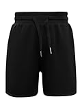 Haloumoning Jungen Shorts Sommer Kurze Sporthose Kinder Einfarbig Schnelltrocknende Laufshorts Leicht Seitenschlitz Basketball Trainingshose mit Elastischem Bund, Schwarz, 9-10 Jahre