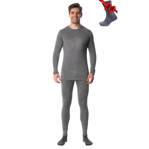 Merino.tech Merino Wool Base Layer Mens Set - Heavyweight, Midweight, Lite Merino Wool Thermal Underwear For Men Top, Bottom