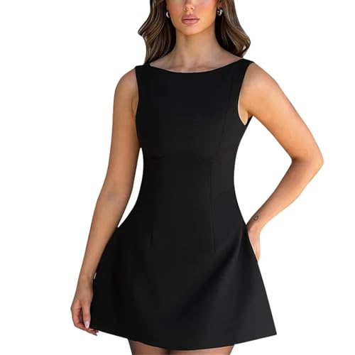 Women's Backless Mini Dress - Sleeveless Wide Strap Casual Slim