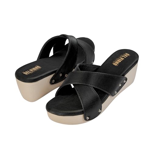 Image of Women Slip-On Open Toe Sandals with Criss Cross Broad Straps, Casual Daily Wear Footwear