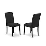 East West Furniture ABP6T24 Abbott Parson Chairs - Black Color Linen Fabric Upholstered Dining Chairs, Set of 2, Wirebrushed Black
