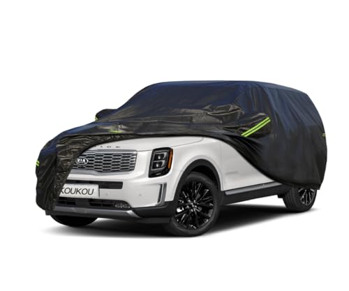 Image of KouKou Waterproof SUV Car Cover Suitable for Kia Telluride from 2016 to 2025, 7 Layers Windproof All Weather Waterproof Outdoor Cover Sun Rain UV Dust Snow Protection. Black