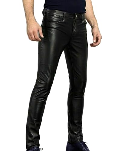 Men's Skinny Straight Leg Tapered Faux Leather Motorcycle Biker Pants4