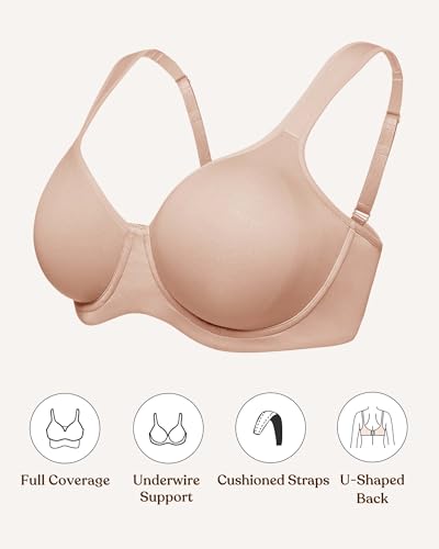 HSIA Bras for Women Minimizer Full Coverage, Plus Size T Shirt Unlined Underwire Smooth Bra, Seamless Cups Joan Ultimate Soft Taupe Beige
