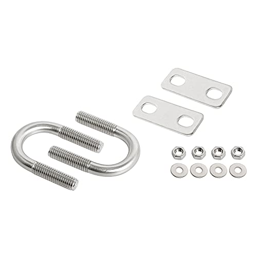 Image of Round U-Bolts 0.87 inch(22mm) Inner Width M8 Thread 304 Stainless Steel Silver with Plates Nuts Flat Washers for Car /RV /Trailer Bumper, 2Pcs