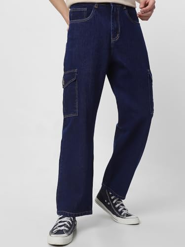 Image of Neostreak Men's Loose Baggy Fit Washed Cargo Jeans with 6 Pockets Non-Stretchable
