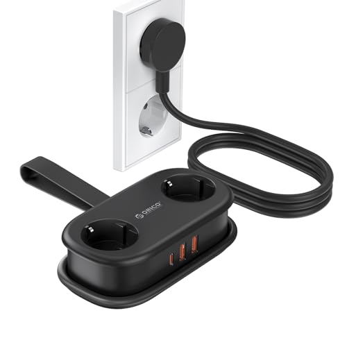 Regleta ORICO con USB C PD 20W, 2 Tomas de Corriente de Viaje y 3 Puertos de Carga USB (1 USB C) Compatible con Teléfono, con Cable de 1,5m para Home Office en el Barco (AP3-Blanco)