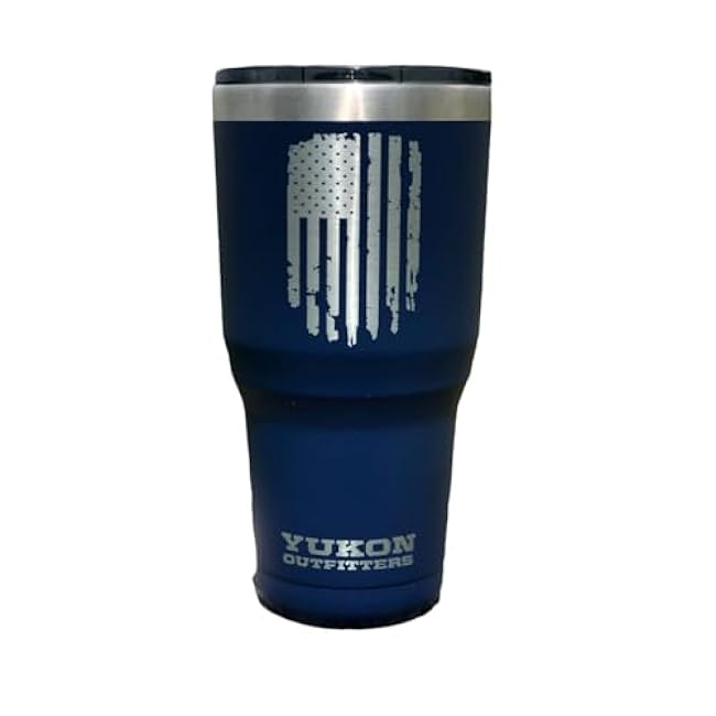 Yukon Outfitters Freedom High Grade 18/8 Corrosion-Resistant Stainless Steel Double Wall Vacuum Insulated Tumbler (20 oz/ 590ml) - 7.3 H x 3.4 Top dia. / 2.7 Bottom dia., Dad Bod - Navy