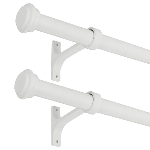 2 Pack Curtain Rods 48 to 86 Inches,1 Inch Curtain rods for Windows, Hanging Curtain Rod & Wall Mount with Brackets Heavy Duty Rod,End Cap Single Rod, Matte White
