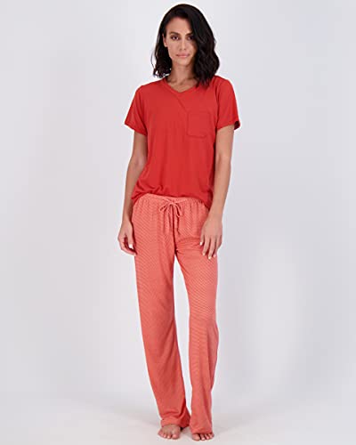 Real Essentials Women’s Pajama Sets Ladies Short Sleeve V-Neck Tops Pants Bottoms Bamboo Pijama Mujer Comfy Soft Pj Fashion Sleepwear Lightweight Sleep Lounge Night Wear, Set 4, Medium, Pack Of 2 #TOP3