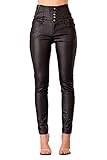 Crazy Lover Mujer Sexy Vaquera Cuero con Bolsillo Skinny Elástico Pantalón (36, Negro)