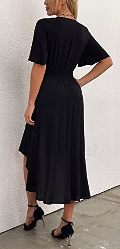 Kormei Women Short Sleeve V Neck Floral High Low Flowy Summer Party Long Maxi Dress Xl Black #TOP3