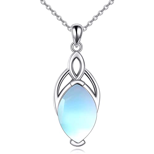 Celtic Natural Stone Necklace for Women Moonstone/Turquoise/Lapis Lazuli/Larimar/Moss Agate Trinity Knot Pendant Jewelry Gift for Mom Women 925 Sterling Silver