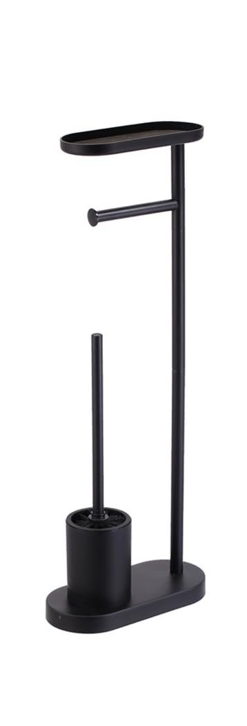 BM Portarotolo da Bagno con Scopino e Mensola in Metallo – Piantana WC 3 in 1 Nera Opaca, design moderno, supporto carta igienica con vassoio superiore, base stabile antiscivolo (Metallo)