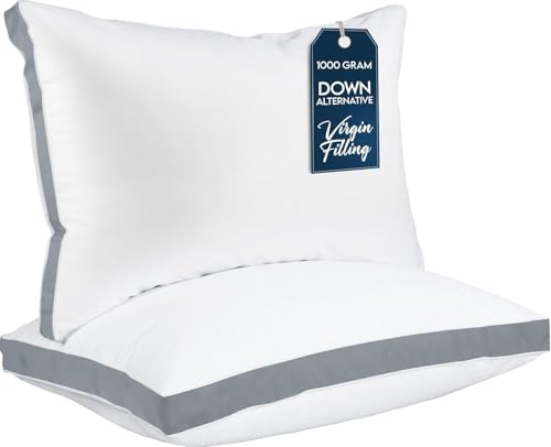 Comfora LLC Bed Pillows for Sleeping Queen Size (Grey) Set of 2 Soft & Fluffy Pillow with Down Alternative Filling Cooling Hotel Quality Gusseted Pillow for Back Stomach or Side Sleepers