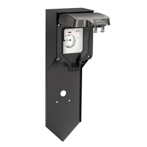 ledscom.de Presa di corrente da giardino POXO con picchetto a terra per esterni, IP65, singola, acciaio inox, nero, quadrata, 40 cm