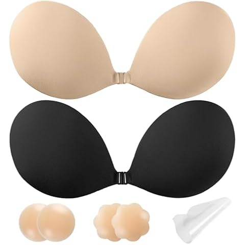 DOFOWORK Sticky Bra - Strapless Bra for Women, 2 Pair Backless Bra Reusable Adhesive Bra, Sticky Bra Push up Invisible Bra for Blackless Dress - C Cup Cover
