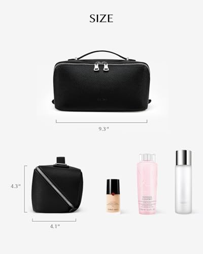 Image of EACHY Travel Makeup Bag, Lychee Leather Large Capacity Cosmetic Bag for Women, Open Flat Toiletry Bag with TPU Brush Compartment, Waterproof Skincare Organizer Travel Essentials