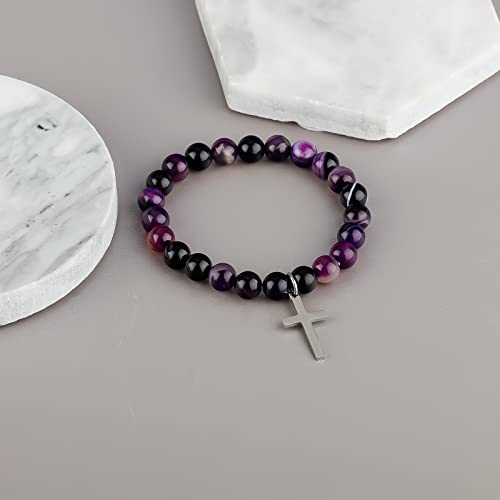 Healing Bracelets For Women, Healing Prayers Amethyst Beads Cystal Bracelet Anti Anxiety Bracelet Get Well Gift For Women After Surgery For Women Feel Better Gifts (Cross Charm) #TOP4