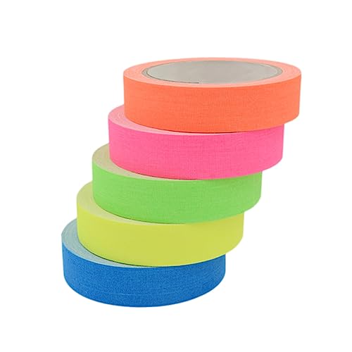 SEWACC Glow in The Dark Tape Fluorescent Neon Blacklight Gaffer Tape 10mm x 10m 5 Rolls Stage Party Decorations