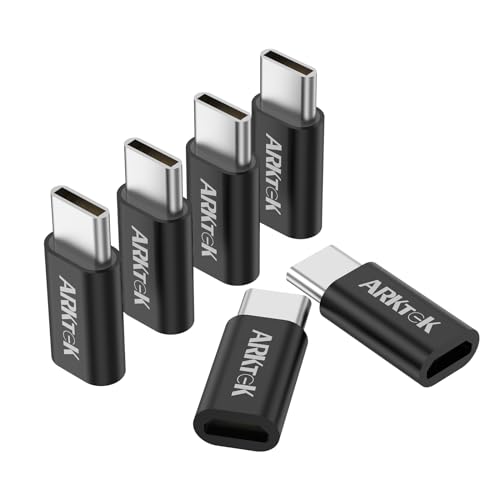 ARKTEK 6 Pack USB-C Male Micro USB Female Adapter Type C Adapter Fast Data Transfer & Charging Universal Compatible for iPhone 16 15/16 15 Pro/15 for AirPods 4 Plus Galaxy S24/Note 20 Pixel 9 (Black)