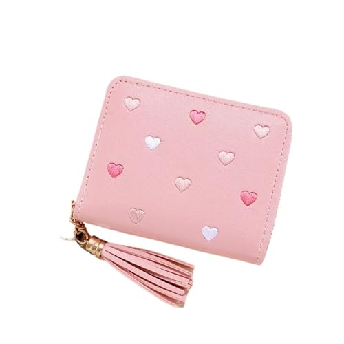 wallet 1PC Women Small Wallet Ladies Fit For Mini Tassel Wallet Cute Girl Short Zipper Lovely Pu Leather Coin Purse Female Hand Wallet Purse Portable(Light pink)