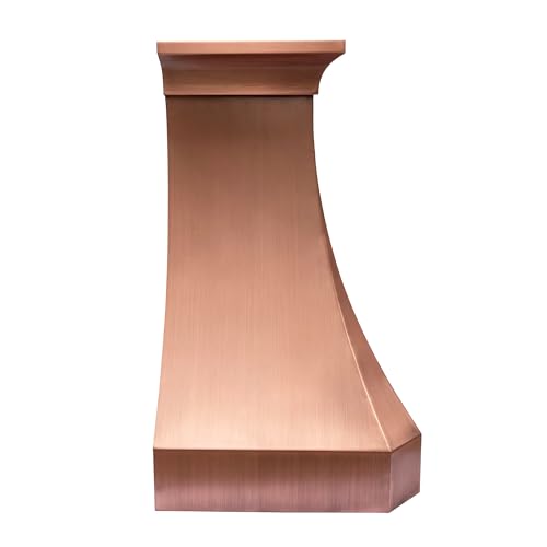 Image of SINDA Handmade Hammered Copper Vent Hood, Includes Professional Liner, Internal Motor and Lighting, Luxury Design, Easy Installation, 48 inchW x 30 inchH, Wall Mount, Medium Patina Smooth Texture, In Stock