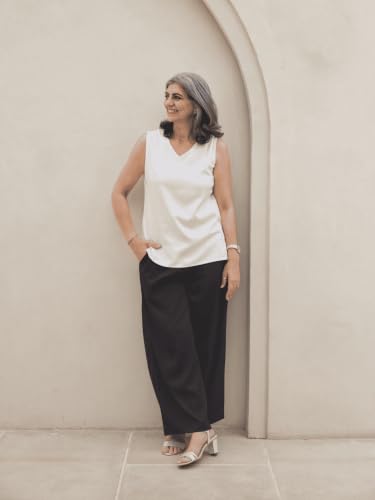 Image of SAADAA Palazzo Pants for Women Half-Elasticated Waistband | Palazzo for Women in Soft Viscose Fabric | Regular Fit with Mid Rise Waist & Deep Pockets | Versatile for Formal & Casual Wear