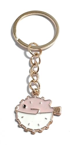 FizzyButton Gifts Pufferfish Keyring Key Ring with Enamel Charm and Gold Tone Keychain
