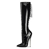  Higher-Heels Devious Schnür-Kniestiefel Dagger-2064 Lack schwarz 36