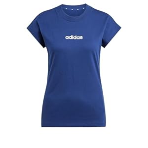 adidas Women's Essentials LINEAR Cotton T-Shirt, Dark Blue/White, L