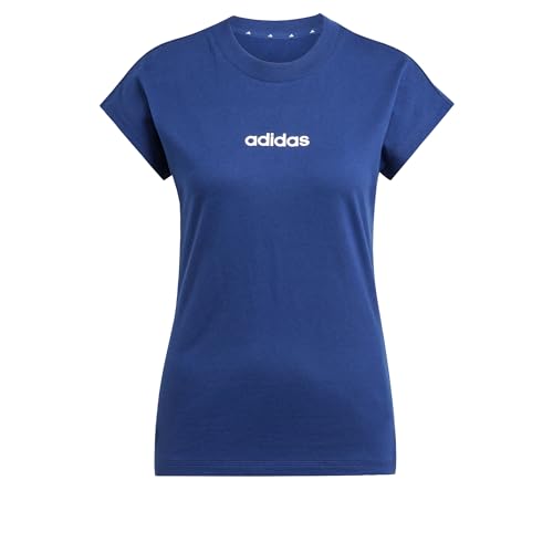 adidas Damen Essentials Linear Cotton T-Shirt, Dark Blue/White, L