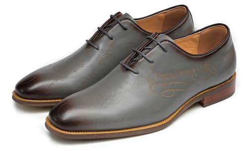 Santimon Men’s Genuine Leather Plain Toe Oxfords - Formal Dress Derby Shoes for Weddings, Business, Prom & Tuxedo - Lightweight & Comfortable Modern Fashion