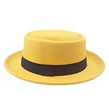 Fedoras Hat Winter Autumn Hats Imitation Woolen Round Caps Men's Gentleman Flat Top Bowler Hat Jazz Hat Yellow