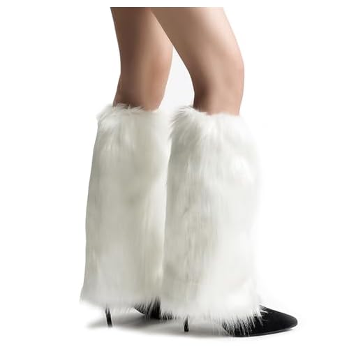Vossmi Calentadores para Mujer Ropa Peluda Calentadore Piernas Pelo Leg Warmers 40CM Medias Termicas para Fiestas Invierno,Blanco