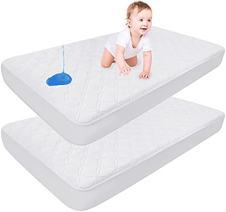 Waterproof Mattress Protector Crib，2 Pack Hypoallergenic & Skin Friendly Mattress Pads, Soft, Breathable & Noiseless Mattress Cover Fits Baby Crib Toddler Bed (52''x28'')