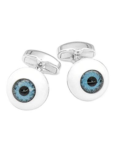 Mancuernillas para hombre tono plateado diseño ojos azules miniatura 1