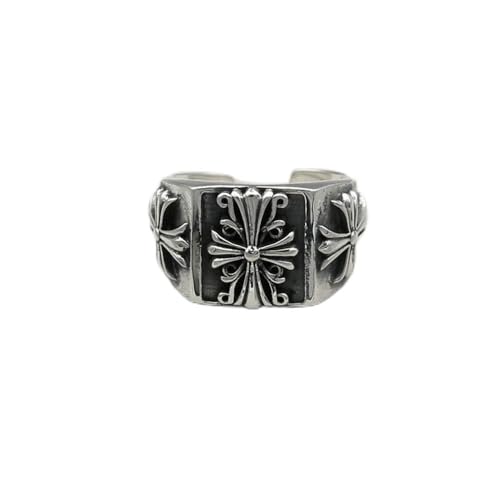 Bague réglable en Argent Sterling 925 Homme Croix gravée Bijou de mode masculin