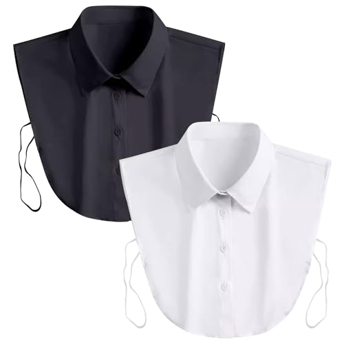 2 Piezas Cuello Camisa Falsos Mujer, Negro+Blanco Cuellos Falsos Mujer, Cuello Falsos Mujer, Cuellos Desmontables, Falso Cuello Adecuado para Combinar con Vestidos Trajes Chaquetas Suéteres Uniformes