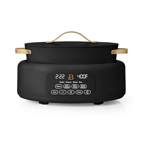 Beautiful™ 10-in-1 Electric Multi-Cooker, 6 Quart – Black, by Drew Barrymore, Slow Cook, Sauté, Steam, Rice, Pressure Cook, Sear, Warm & More, Programmable Digital Display, Dishwasher-Safe Pot