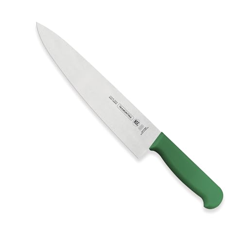 Image of TRAMONTINA Professional Chef Knife 20 cm | Sub-Zero Treated Stainless Steel Blade | Antimicrobial Polypropylene Handle | Heavy-Duty Meat Cutting & Butcher Knife | Green