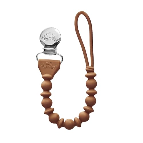 Image of Itzy Ritzy Silicone Pacifier Clip 100% Food Grade Silicone Pacifier Strap with Clip Keeps Pacifiers, Teethers & Small Toys in Place Features One-Piece Design & Silicone Cord (Hazelnut)
