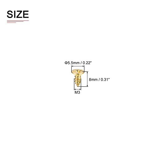 DTGN M3x8mm(DxL) Brass Phillips Wood Screws, 25Pack, Good for Wood Crafts Furniture, Countersunk Head Self-Tapping Screw - Image 2