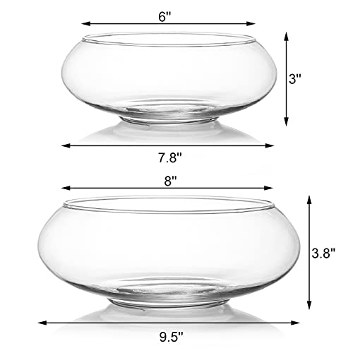 Zenfun 2 Pack Glass Vase Bowl, 6"/ 8" Wide Mouth Flower Vase Round Terrarium, Glass Hydroponic Planter Floral Container Clear Fish Bowl For Table Centerpiece, Wedding Event, Home Decoration #TOP1