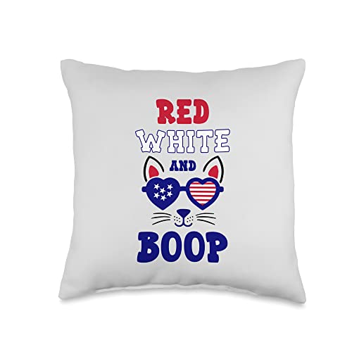 The Funny Cats Cat Lover Patriotic Red White and Boop Funny 4th of July Throw Pillow