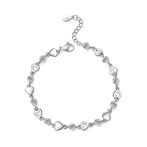 EXGOX 925 Silver Heart Bracelet for Women Cover